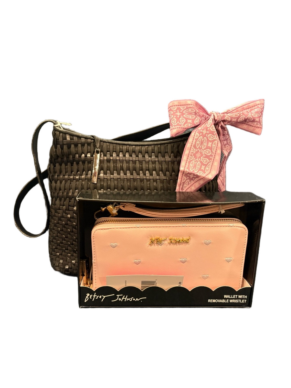 Sharif Woven Leather Shoulder Bag + NWT Betsey Johnson Heart Wallet Gift Set